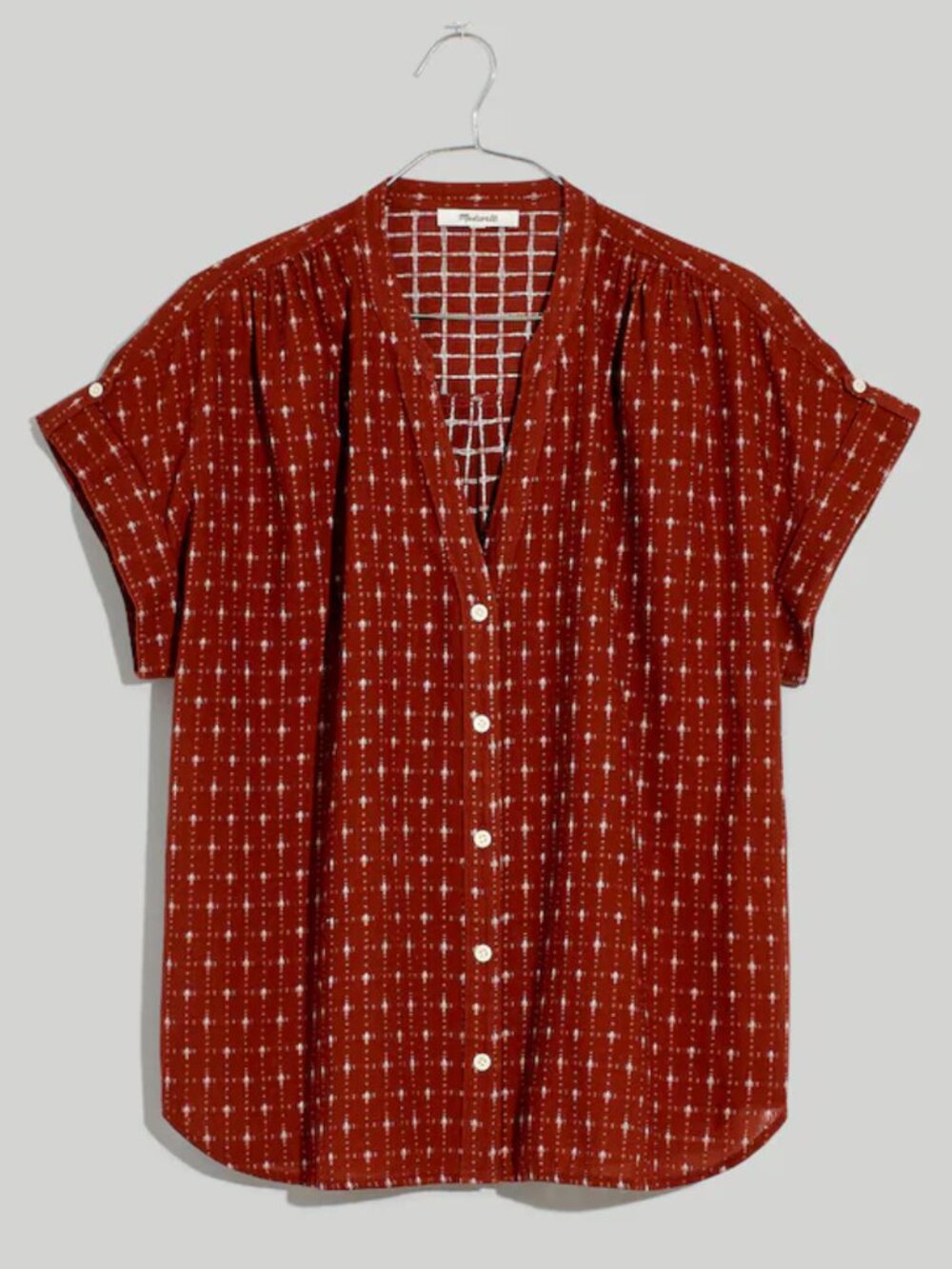 Madwell Collarless Central Shirt in Dusty Redwood Jacquard